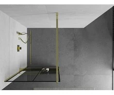 Walk-in dušo sienelė Mexen Kioto+ su lentynėle, Gold/Juodas raštas, 140 x 200 cm