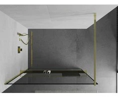 Walk-in dušo sienelė Mexen Kioto+ su lentynėle, Gold/juodas frame, 110 x 200 cm