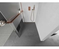 Walk-in dušo sienelė Mexen Kioto+ su lentynėle, Rose Gold/pusiau matinis stiklas, 80 x 200 cm