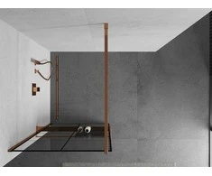 Walk-in dušo sienelė Mexen Kioto+ su lentynėle, Rose Gold/Juodas raštas, 130 x 200 cm