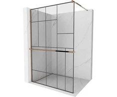 Walk-in dušo sienelė Mexen Kioto+ su lentynėle, Rose Gold/Juodas raštas, 70 x 200 cm