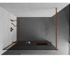 Walk-in dušo sienelė Mexen Kioto+ su lentynėle, Rose Gold/grafito stiklas, 110 x 200 cm
