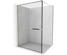 Walk-in dušo sienelė Mexen Kioto+ su lentynėle, Gold/juodas raštas, 130 x 200 cm