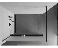 Walk-in dušo sienelė Mexen Kioto+ su lentynėle, Juodas/matinis stiklas, 120 x 200 cm