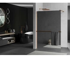 Walk-in dušo sienelė Mexen Kioto+ su lentynėle, Rose Gold/veidrodinis stiklas, 80 x 200 cm