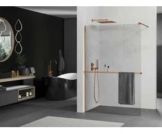 Walk-in dušo sienelė Mexen Kioto+ su lentynėle, Rose Gold/Skraidus stiklas, 80 x 200 cm