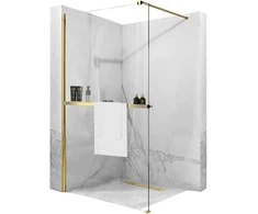 Walk-in dušo sienelė Rea Aero N Evo su lentynėle/kabykla, Gold, 80 cm