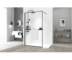 Walk-in dušo sienelė Rea Bler Evo su lentynėle/kabykla, Juodas, 120 cm