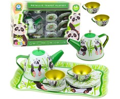Žaislinis metalinis arbatos servizas Panda, žalias, 14 d.