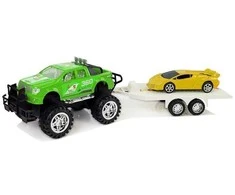 Žaislinis visureigis su sportiniu automobiliu, žalias/geltonas