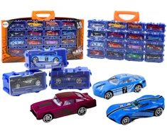 Žaislinių automobilių rinkinys metaliniame lagamine, 16 vnt.