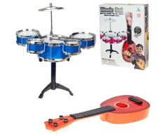 Žaislinių muzikinių instrumentų rinkinys: būgnai ir ukulelė