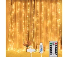 300 LED girlianda užuolaida 3x3 su pulteliu ir tvirtinimo kabliukais - šiltos spalvos