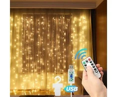 300 LED girlianda užuolaida 3x3 su pulteliu ir tvirtinimo kabliukais - šiltos spalvos