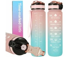 KIK Gertuvė su šiaudeliu ir laiko gradacija, 1000 ml, rožinė su mėlyna