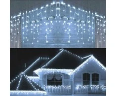 Kalėdinė girlianda - varvekliai 12 m, ŠALTAI BALTA. 300LED