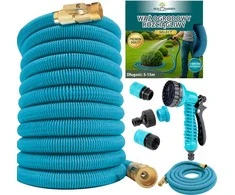 Lanksti išsitempianti sodo žarna 5–15 m su laistymo pistoletu, 1/2 ir 3/4 jungtys, premium klasė