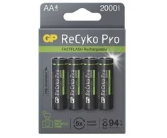 GP įkraunamos baterijos (AA), RECYKO+ Pro Fast Flash, NIMH R03, (4 baterijos / lizdinė plokštelė), 2000mAh