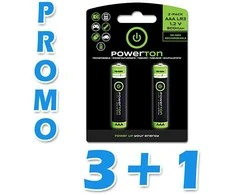 Baterija, AAA (HR03), 900 mAh, „Powerton“, 2 vnt. pakuotė, galioja iki gyvos galvos