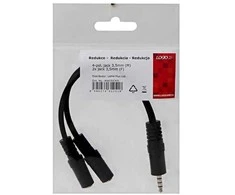 Jack Garso sumažinimas, lizdas (3,5 mm) M 4 polių - 2x lizdas (3,5 mm) F, 0,2 m, stereo, juoda, logotipas
