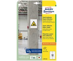 Avery Zweckform etiketės 105mm x 48mm, A4, balta, 12 etikečių, didelis sukibimas, supakuotas 20 vnt., L7875-20, spausdintuvams