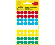 Lipdukai Avery Zweckform, apvalūs, Ø12mm, 270vnt pakuotėje, įvairių spalvų