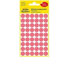 Lipdukai Avery Zweckform, apvalūs, Ø12mm, 270vnt pakuotėje, neoninės raudonos spalvos