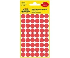 Lipdukai Avery Zweckform, apvalūs, Ø12mm, 270vnt pakuotėje, raudonos spalvos