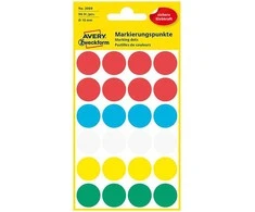 Lipdukai Avery Zweckform, apvalūs, Ø18mm, 96vnt pakuotėje, įvairių spalvų