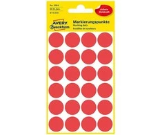 Lipdukai Avery Zweckform, apvalūs, Ø18mm, 96vnt pakuotėje, raudonos spalvos