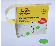 Avery Zweckform Kółka do zaznaczania w dyspenserze , 250 vnt./rolka, O19 mm, žalia