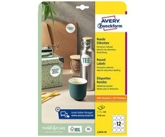 Avery Zweckform popieriaus etiketės Avery Zweckform, A4, 10 ark., wed.60mm, baltos, apvalios