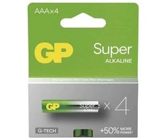 GP Super vienkartinės šarminės AAA baterijos, 4 vnt. pakuotė