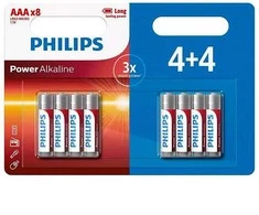 PHILIPS vienkartinės šarminės AAA baterijos, 8 vnt. pakuotė