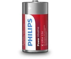 Vienkartinės PHILIPS šarminės C baterijos, 2 vnt. pakuotė