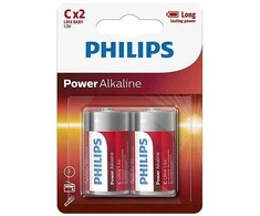 Vienkartinės PHILIPS šarminės C baterijos, 2 vnt. pakuotė