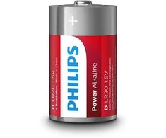 PHILIPS POWER vienkartinės šarminės D baterijos, 2 vnt. pakuotė