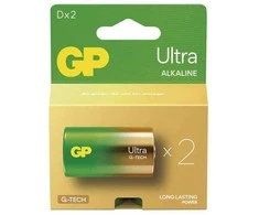 GP Ultra vienkartinės šarminės D baterijos, 2 vnt. pakuotė