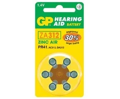 GP vienkartinės cinko-oro ZA baterijos, 6 vnt. pakuotė