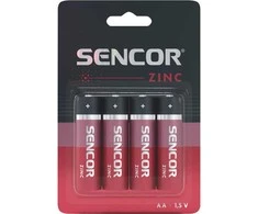 Sencor vienkartinės cinko anglies AA baterijos, 4 vnt. pakuotėje
