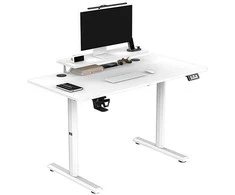ULTRADESK HIGHLANDER Baltas Biurko su elektryczną regulacją aukščio su laikikliu ausinės i kable 120X60 cm, balta
