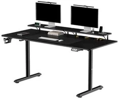 ULTRADESK HIGHLANDER XXL Juodas Biurko su elektryczną regulacją aukščio su laikikliu ausinės i kable 160X70 cm, juoda