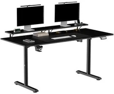 ULTRADESK HIGHLANDER XXL Juodas Biurko su elektryczną regulacją aukščio su laikikliu ausinės i kable 160X70 cm, juoda
