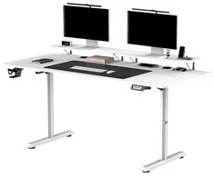ULTRADESK HIGHLANDER XXL Baltas Biurko su elektryczną regulacją aukščio su laikikliu ausinės i kable 160X70 cm, balta