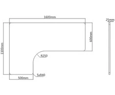 Powerton 19 ERGO EDGE TOP kampinis stalviršis 160x110-60x2,5 cm, riešuto spalvos