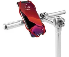 „Bone Bike Tie 3“ mobiliojo telefono laikiklis, laikiklis dviračiui, reguliuojamas dydis, raudonas, 4,7–7,2 colio, silikonas, pritvirtintas prie vairo, dalis