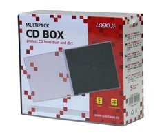 Box na 1 vnt. CD, permatomas, juoda tray, Logo, 10,4 mm, 5-pack, EOL