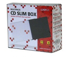 Box na 1 vnt. CD, permatomas, juoda tray, cienki, Logo, 5,2mm, 10-pack, EOL
