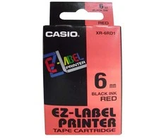 Casio originali etikečių spausdintuvo juostelė, Casio, XR-6RD1, juoda druk/raudona įdėklas, nelaminuotas, 8m, 6mm