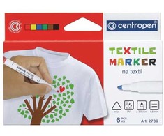 centropen, tekstilinių žymeklių rinkinys 2739, spalvotas, 6 vnt., 1,8 mm, atsparus šviesai